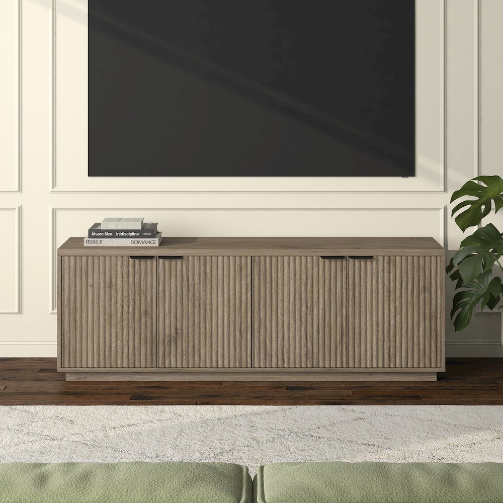 Mansfield Rectangular TV Stand for TV's up to 78" in Antiqued Gray Oak. Picture 3