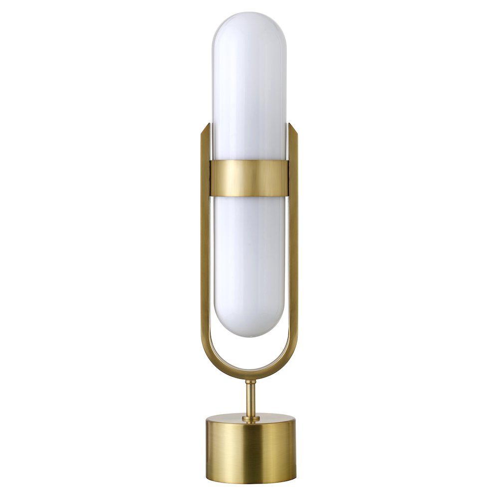 Blair Pill-Shaped Table Lamp with Milk Glass Shade in Brass/White. Picture 1