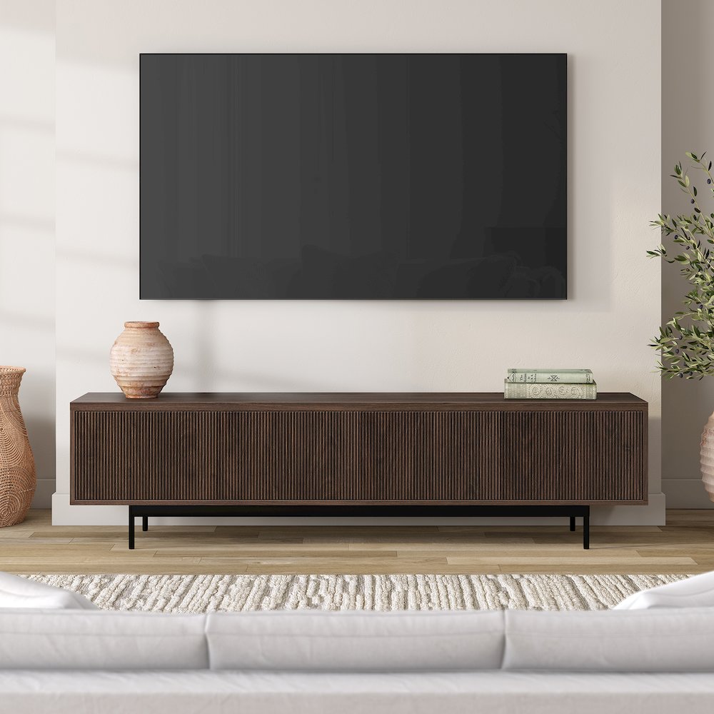 Henn&Hart Fluted TV Stand for TVs up to 85" with 2 Open-Concept Ribbed Storage. Picture 2