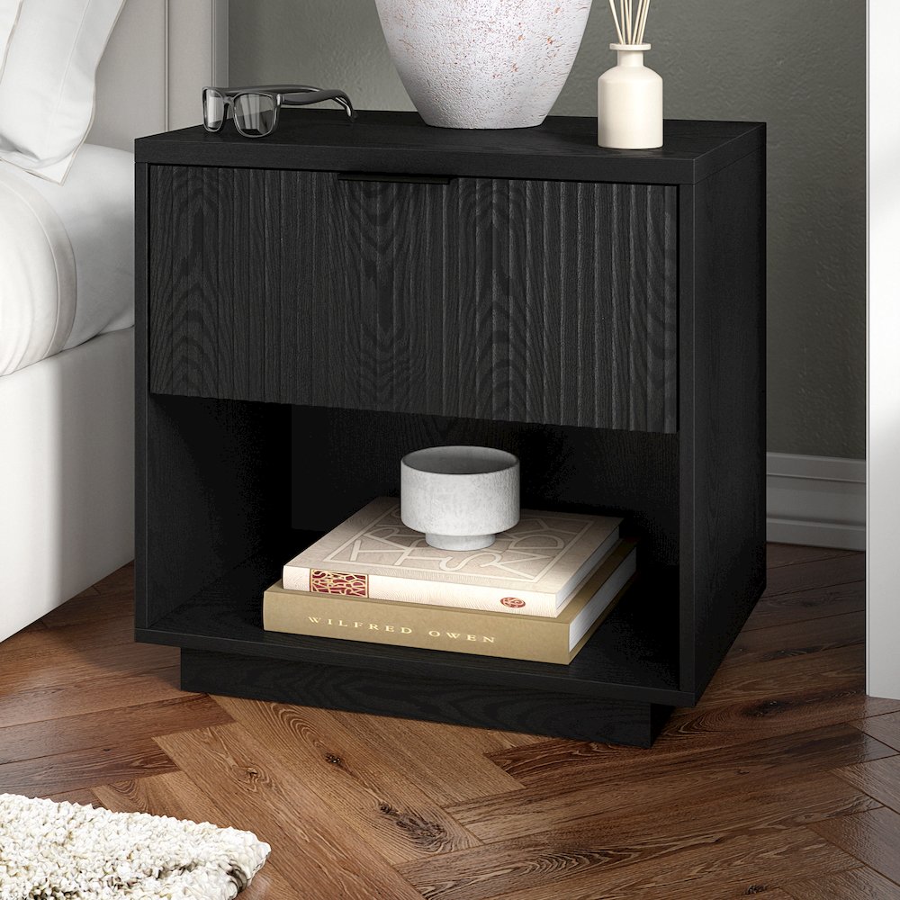 Karten 24" Wide Rectangular Nightstand in Black Grain. Picture 3