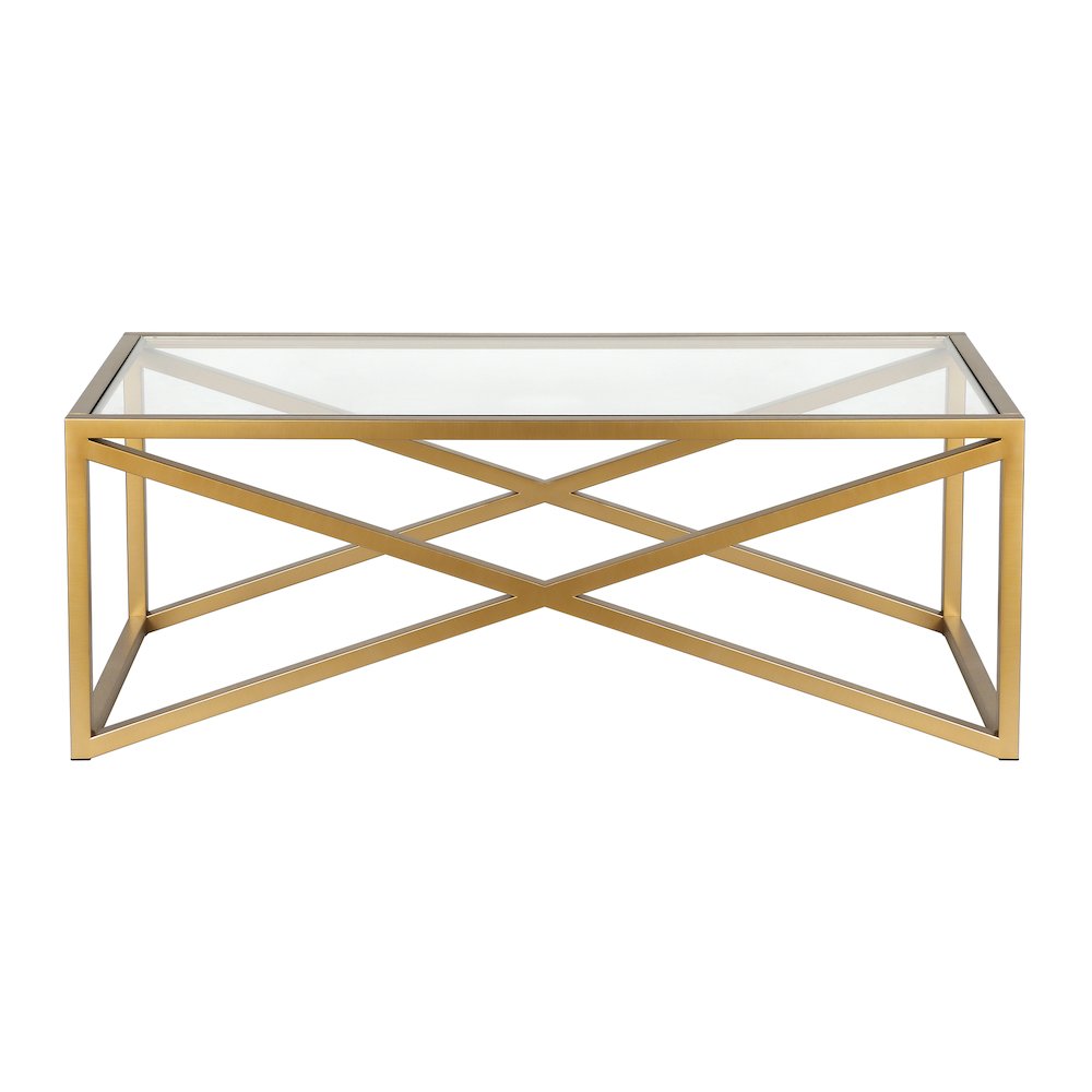 46" Rectangular Coffee Table with Glass Top, Gold. Picture 3