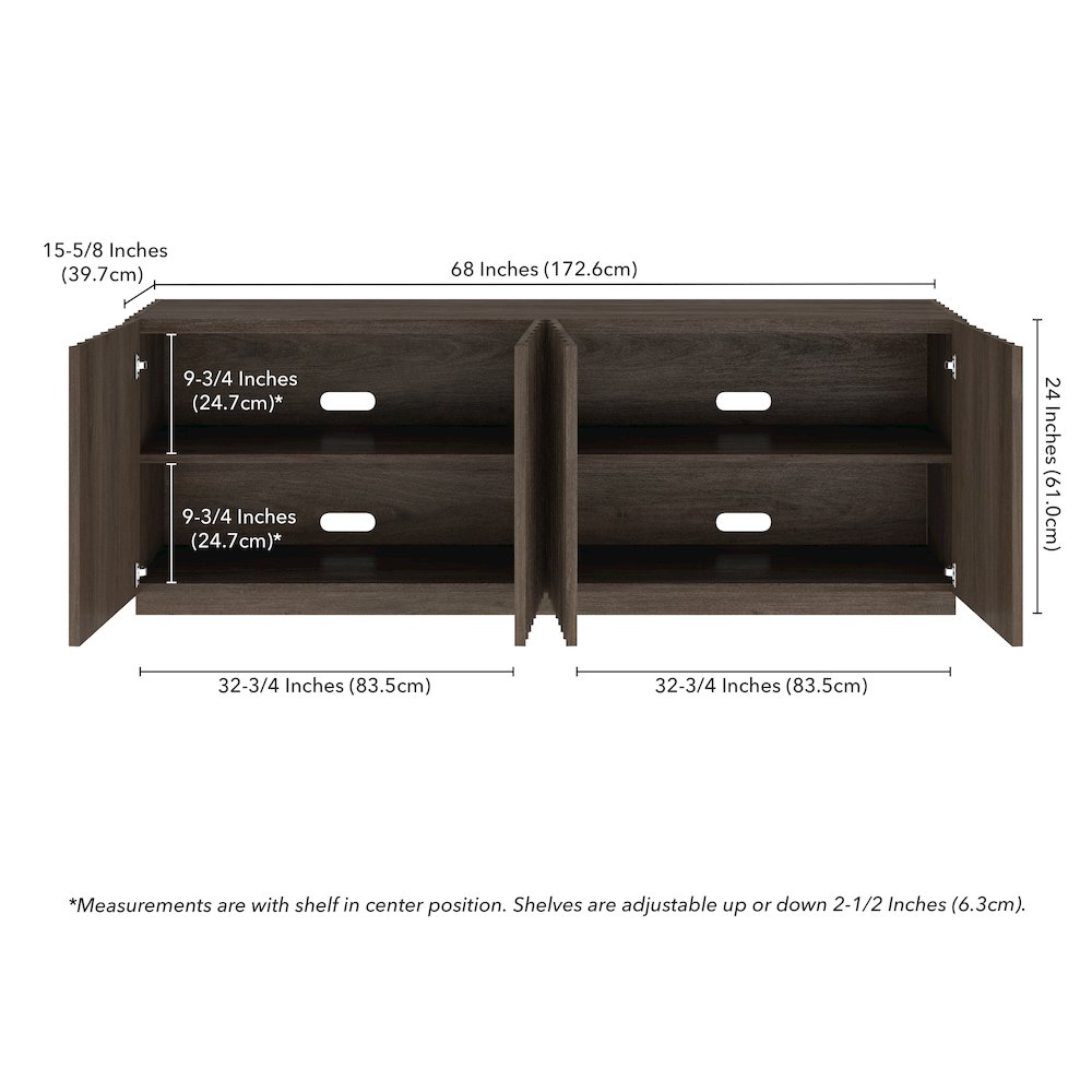 Marion Rectangular Fluted TV Stand for TV's up to 75" in Brown Oak. Picture 5
