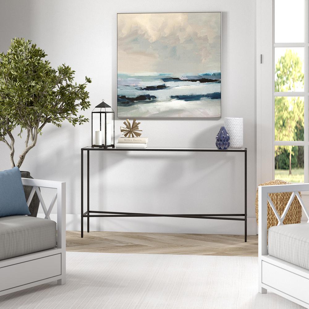Henley 55'' Wide Rectangular Console Table with Glass Top in Blackened Bronze. Picture 4