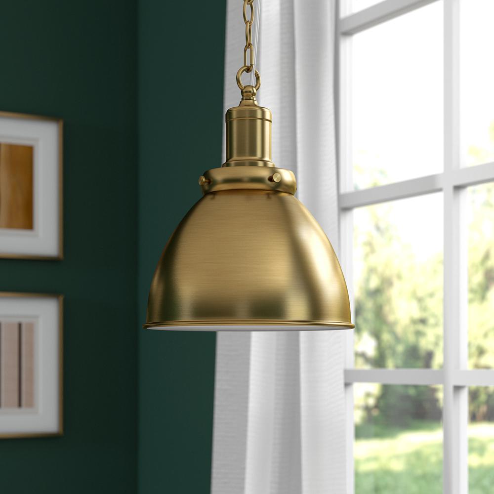 Elodie 12" Wide Pendant with Metal Shade in Brass/Brass. Picture 3