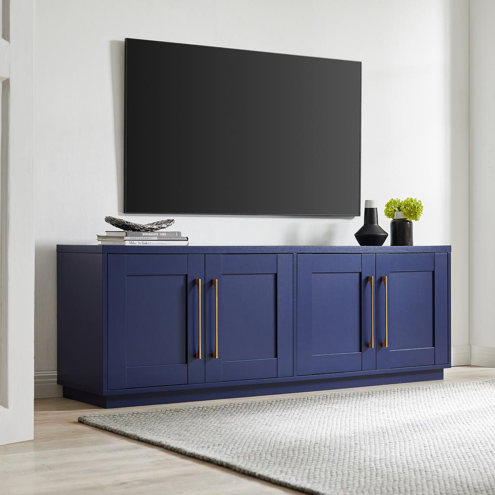TV Stand for TVs up to 75" with 2 Concealed Storage Cabinets, Dark Blue. Picture 4