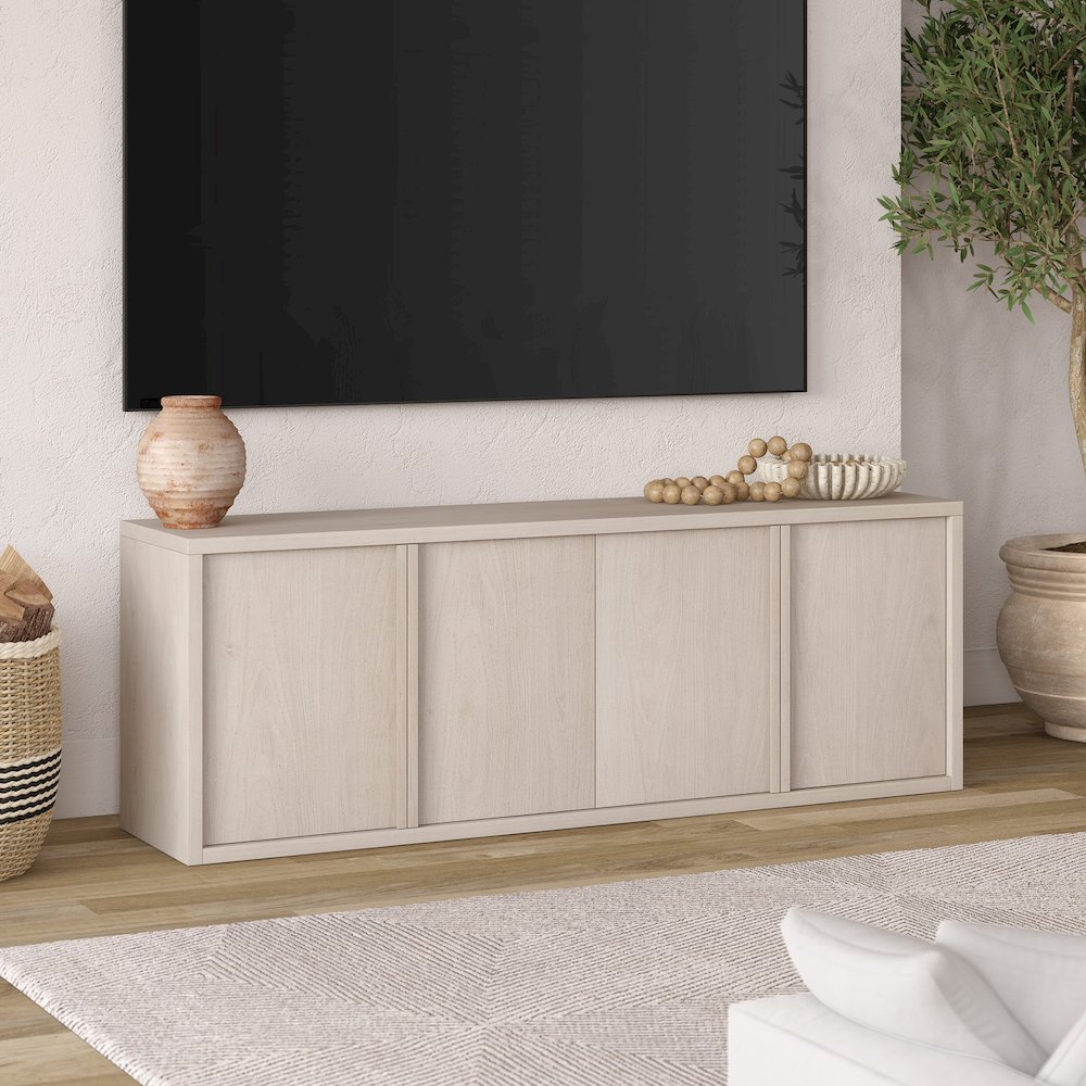 Savin Rectangular TV Stand for TV's up to 75" in Alder White. Picture 5