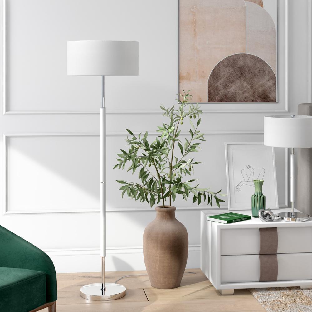 Simone 2-Light Floor Lamp with Fabric Shade in Matte White/Polished Nickel /White. Picture 2
