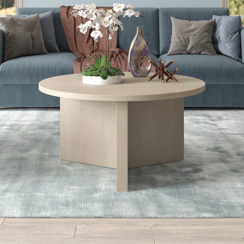 Henn&Hart 32" Round Pedestal Coffee Table for Living Room, Family Room, Office. Picture 5