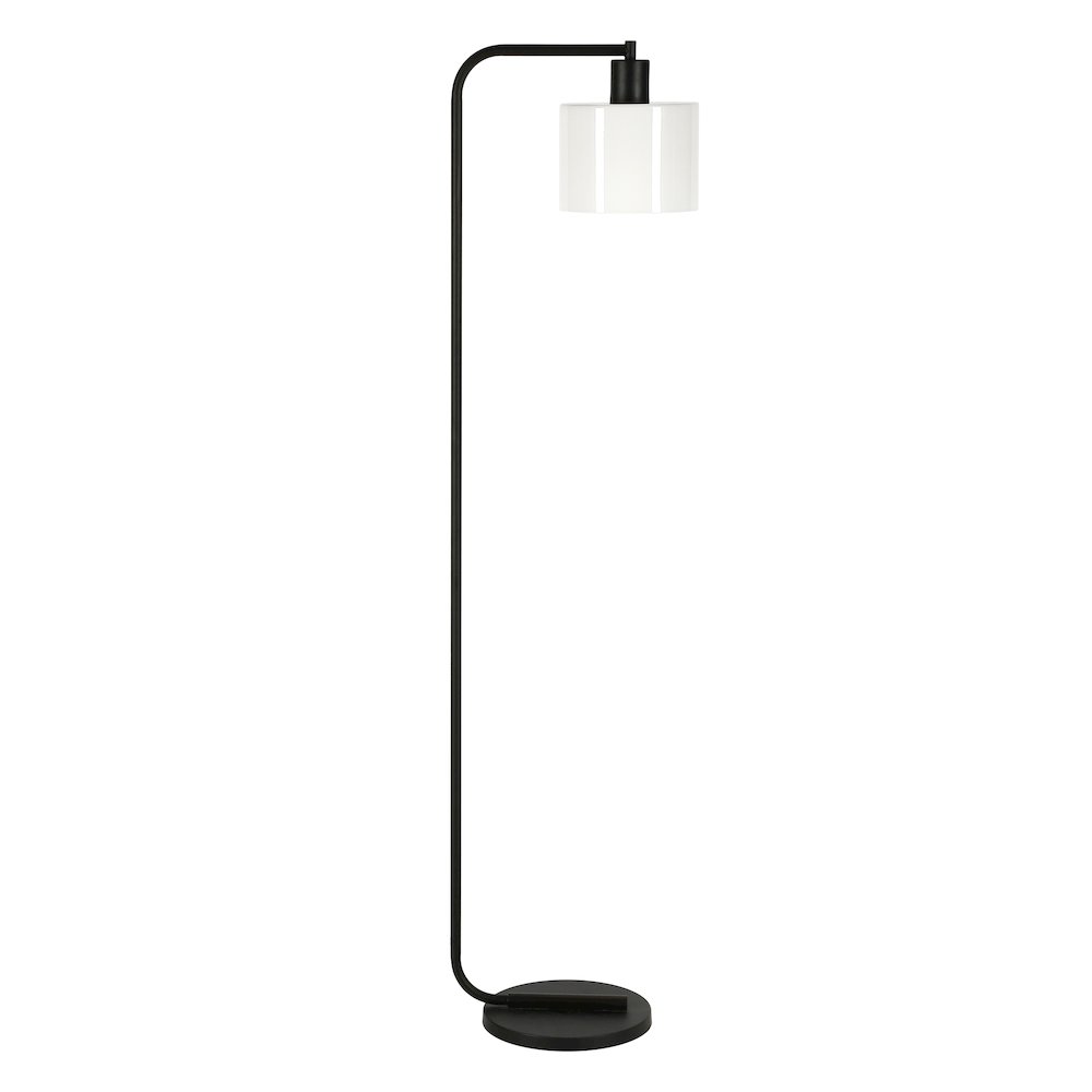 57'' Industrial 1-Light Floor Lamp with White Glass Drum Shade, Black. Picture 1