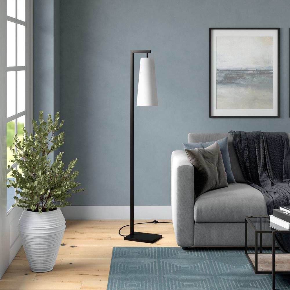 Moser 71" Tall Floor Lamp with Fabric Shade in Blackened Bronze/White. Picture 3