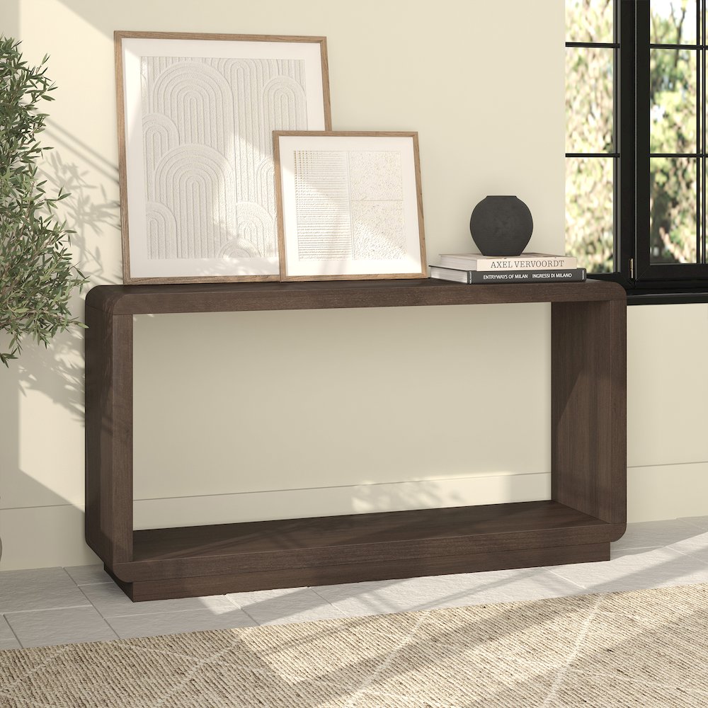 Henn&Hart 55" Modern Rectangular Console Table with Plinth Base and Open. Picture 4