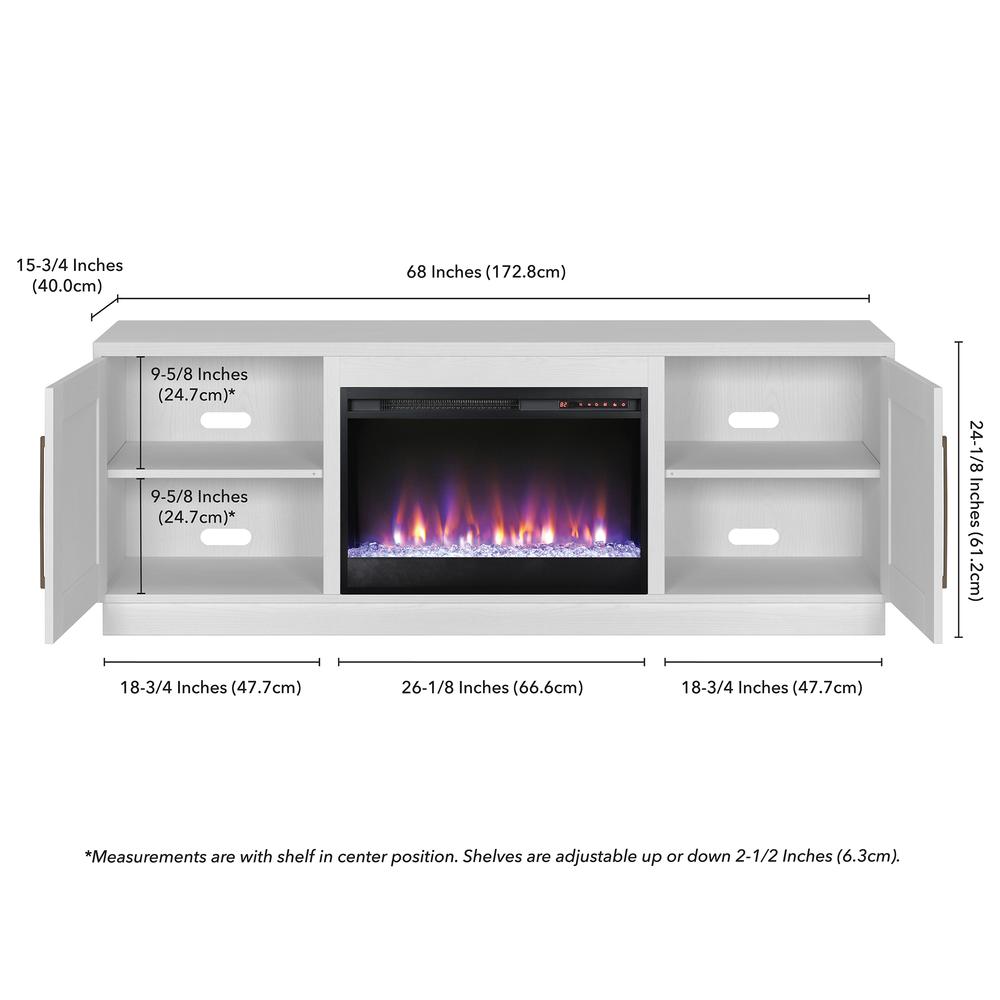 Tillman Rectangular TV Stand with Crystal Fireplace for TV's up to 80" in White. Picture 5