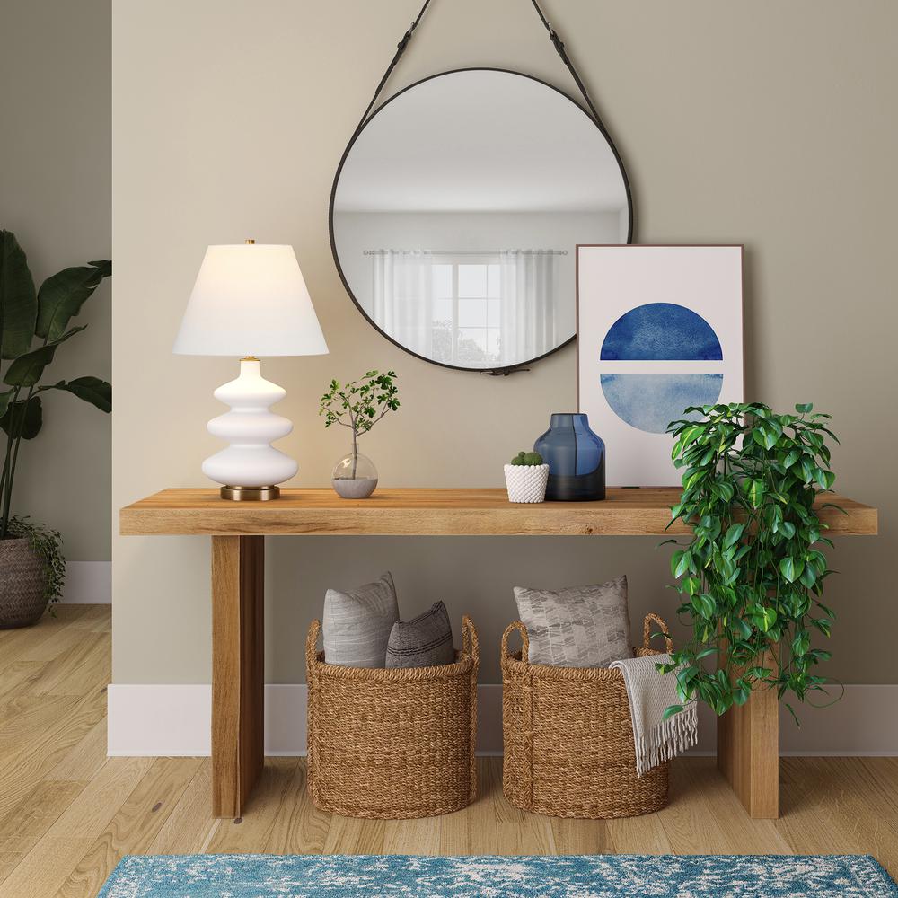 Carleta 26.5" Tall Triple Gourd Table Lamp with Fabric Shade in White/White. Picture 3