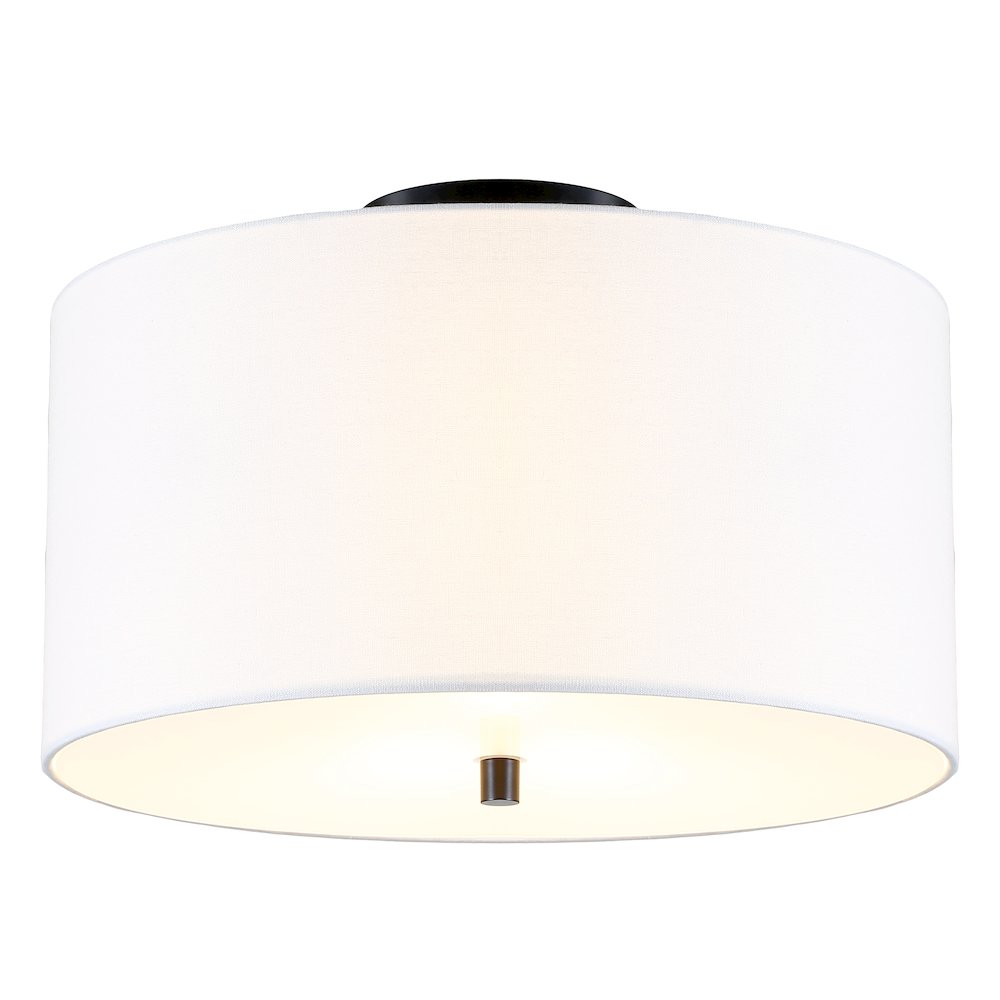 16" 1-Light Flush Mount Ceiling Light Fixture with White Shade, Flat Black. Picture 3