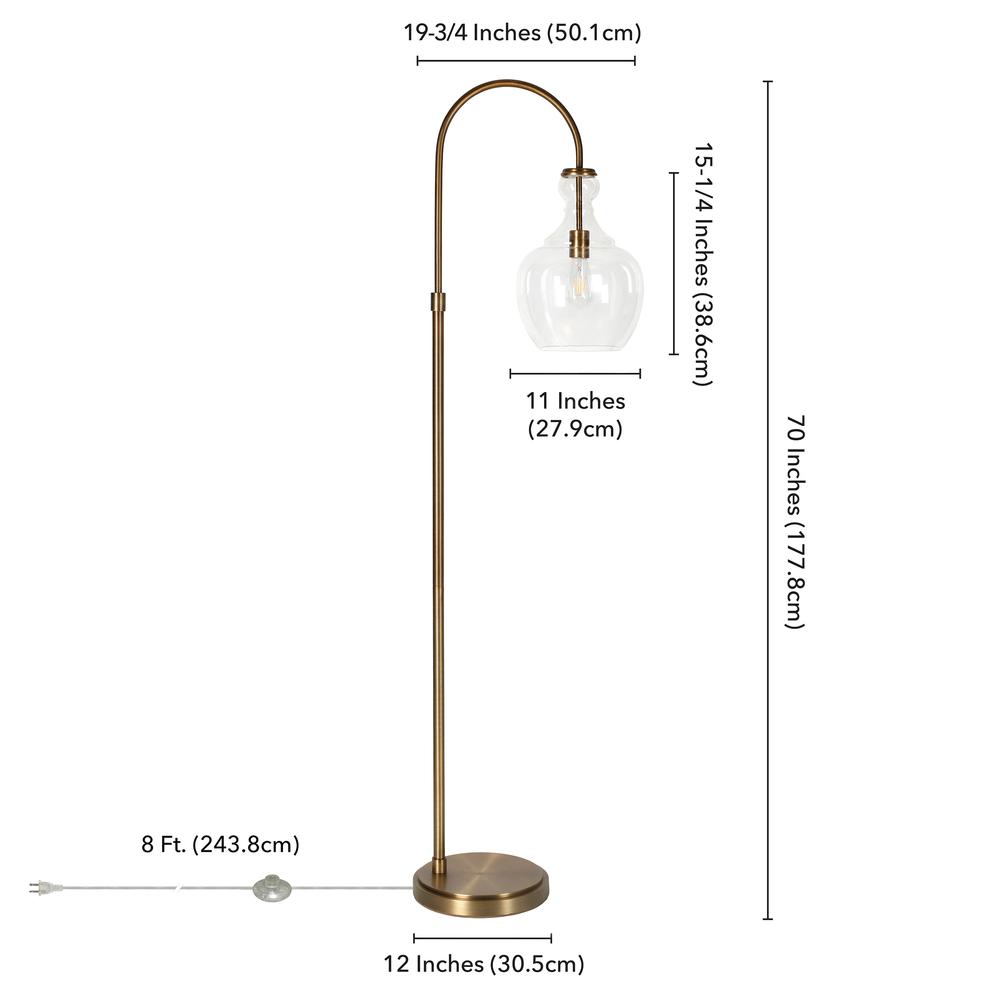 Verona Arc Floor Lamp with Glass Shade in Brass/Clear. Picture 4