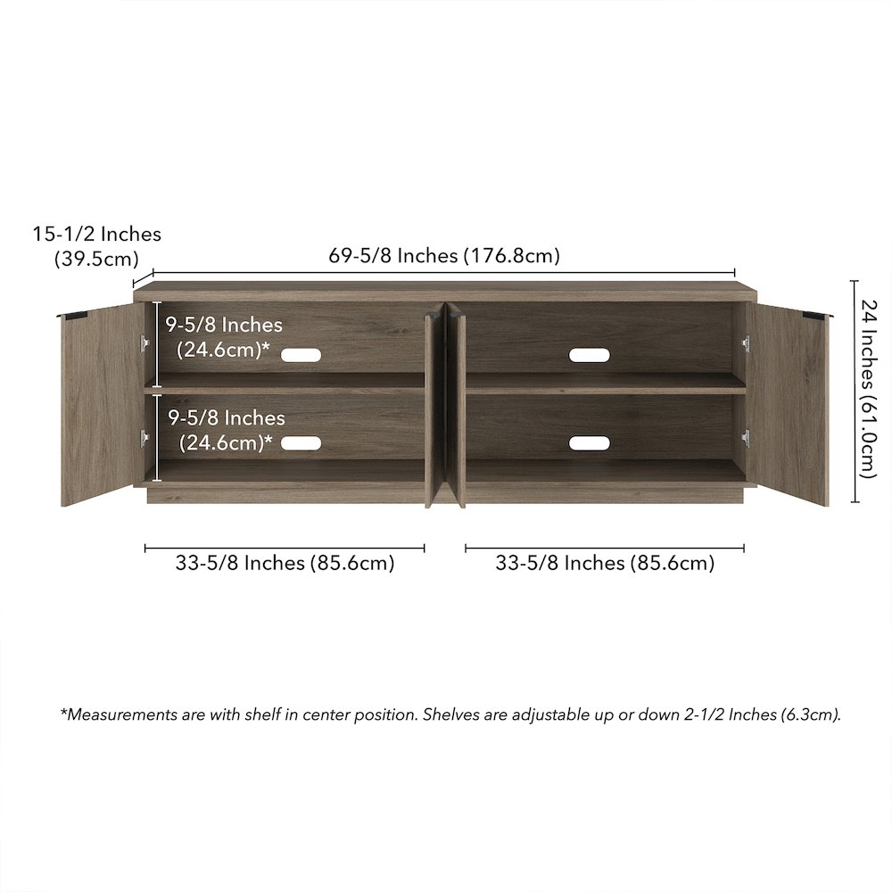 Mansfield Rectangular TV Stand for TV's up to 78" in Antiqued Gray Oak. Picture 5