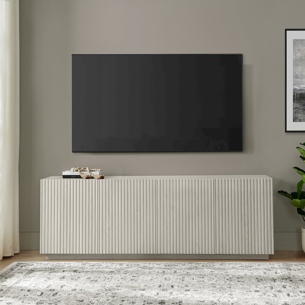 Tyler Rectangular TV Stand for TV's up to 78" in Alder White. Picture 4