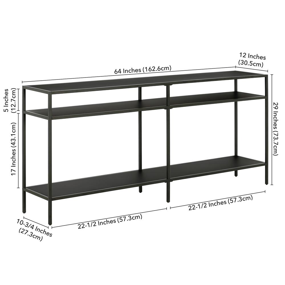 Sivil 64'' Wide Rectangular Console Table with Metal Shelves in Blackened Bronze. Picture 5