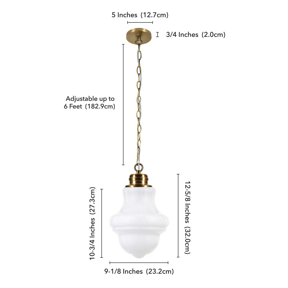 Annie 9.13" Wide Pendant with Glass Shade in Brass/White Milk. Picture 5