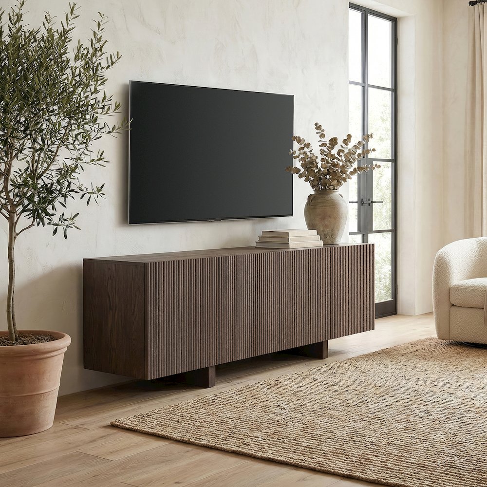 Henn&Hart Fluted TV Stand for TVs up to 75'' with 4 Ribbed Doors, 3 Storage. Picture 5