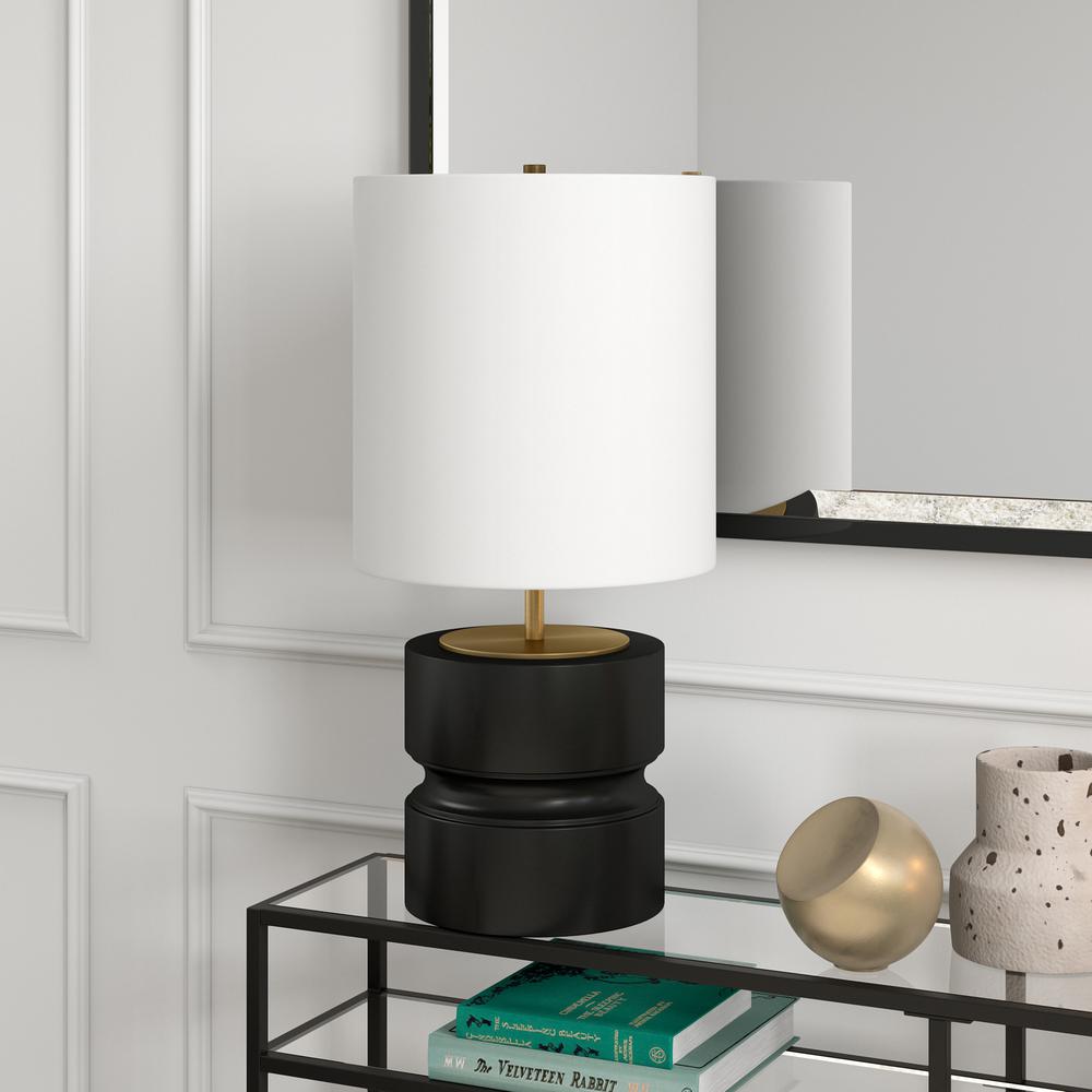 Pax 27" Tall Table Lamp with Fabric Shade in Matte Black/Brass. Picture 2