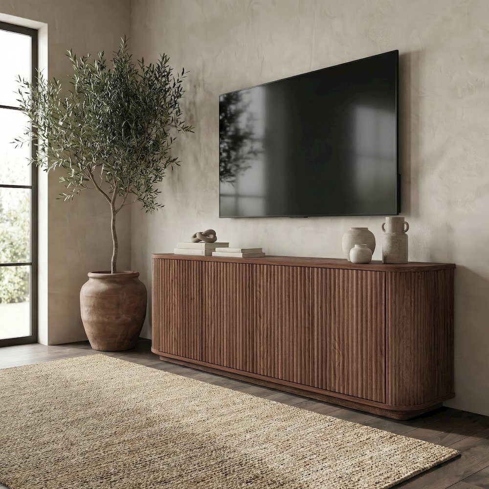 Henn&Hart TV Stand for TVs up to 75'' with 2 Ribbed Storage Cabinets with an. Picture 5