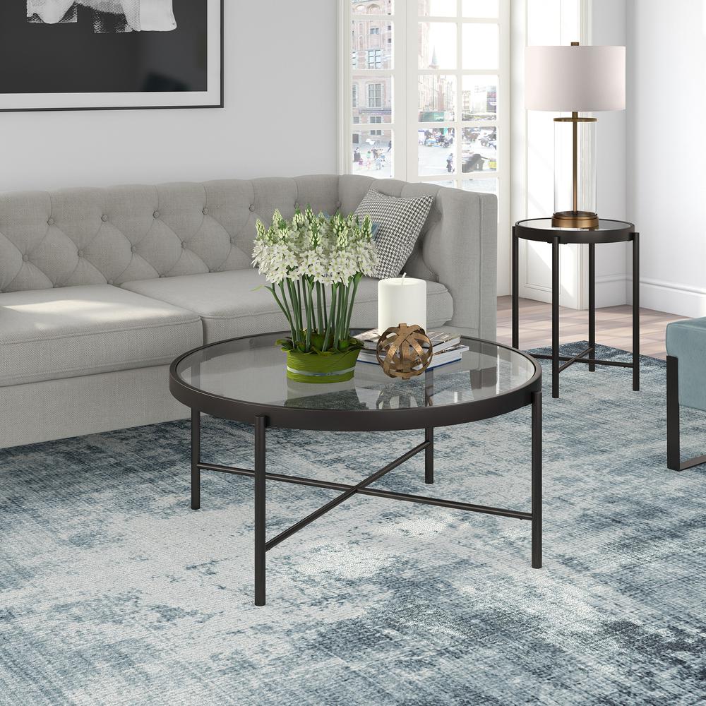 Duxbury 36'' Wide Round Coffee Table in Blackened Bronze. Picture 2