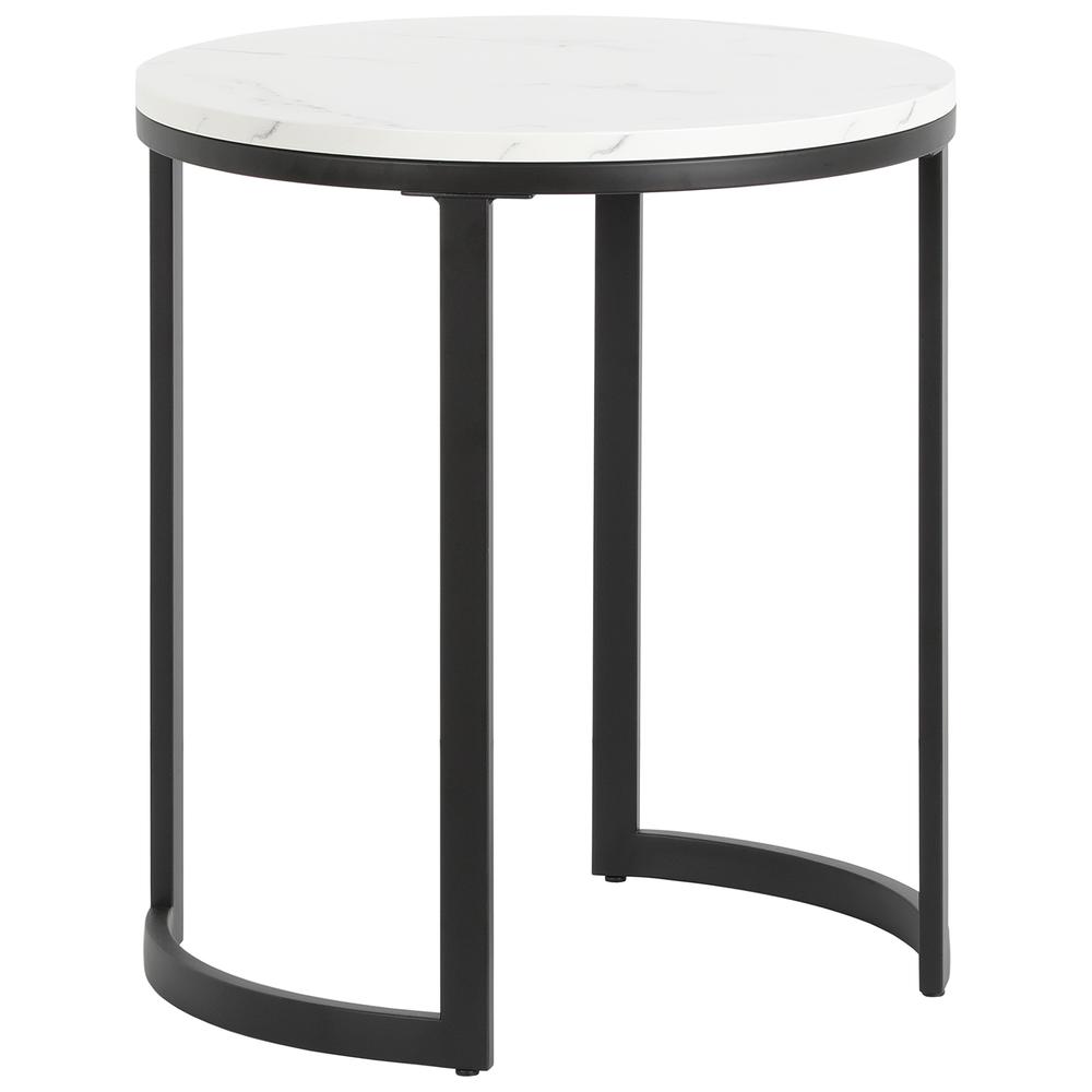 Mitera 20" Wide Round Side Table with Faux Marble Top in Blackened Bronze/Faux Marble. Picture 1