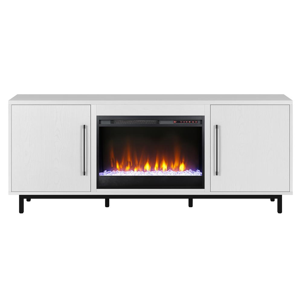 Julian Rectangular TV Stand with Crystal Fireplace for TV's up to 80" in White. Picture 3