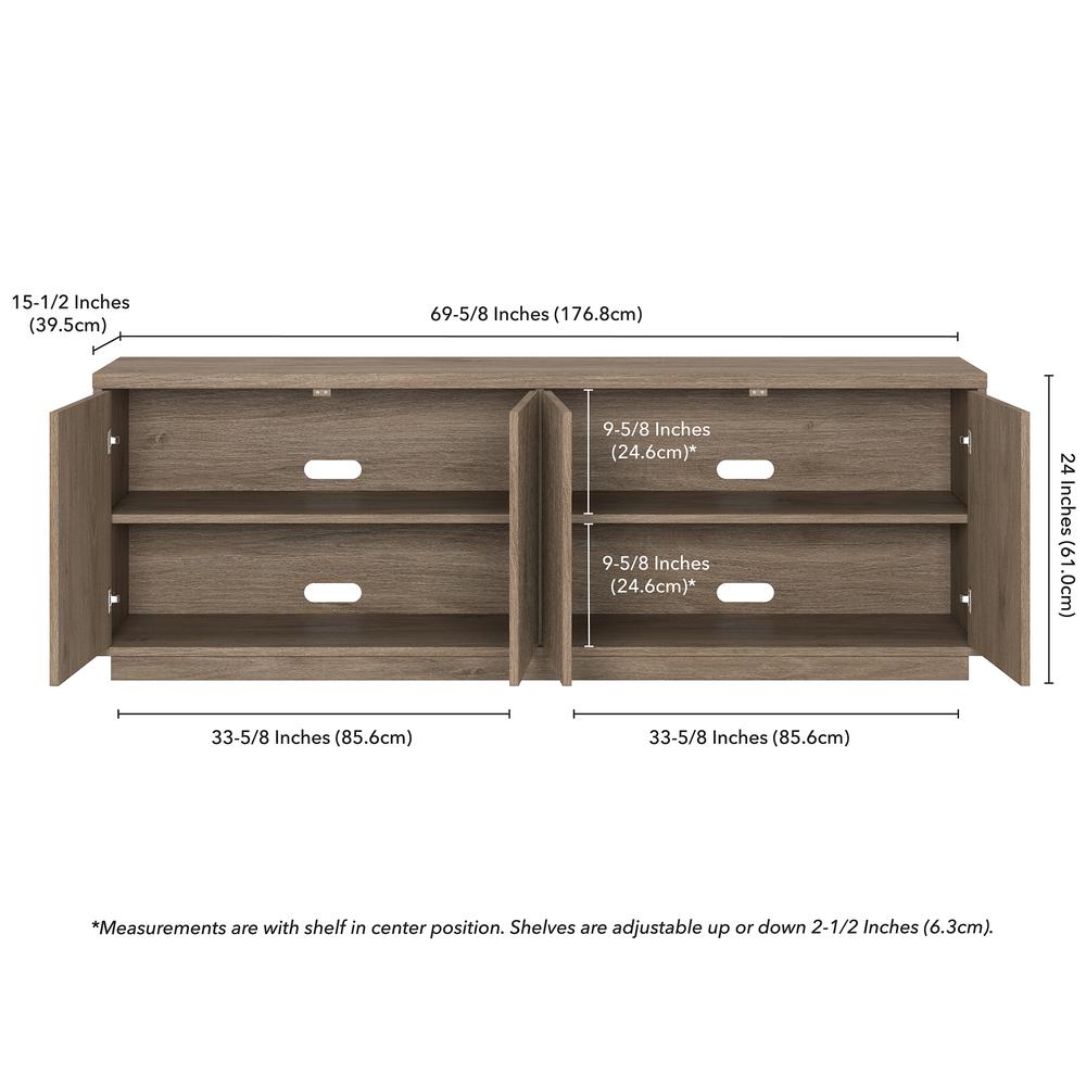 Hanson Rectangular TV Stand for TV's up to 75" in Antiqued Gray Oak. Picture 5