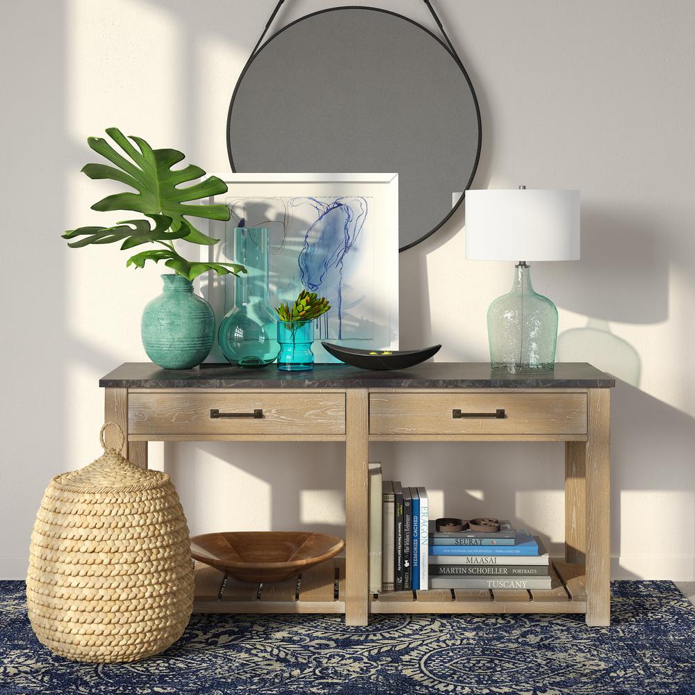 Casco 24" Tall Table Lamp with Fabric Shade in Textured Blue Glass/White. Picture 3