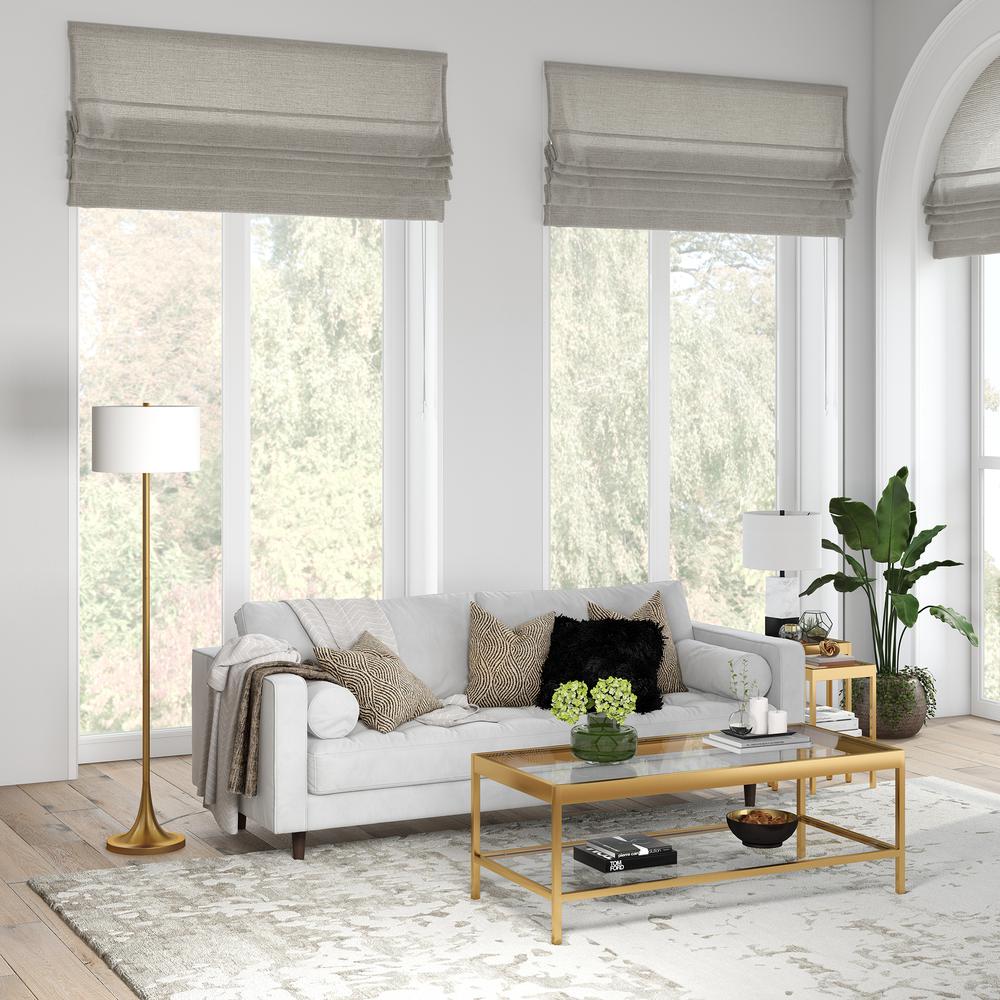 Josephine 62" Tall Floor Lamp with Fabric Shade in Brass/White. Picture 3