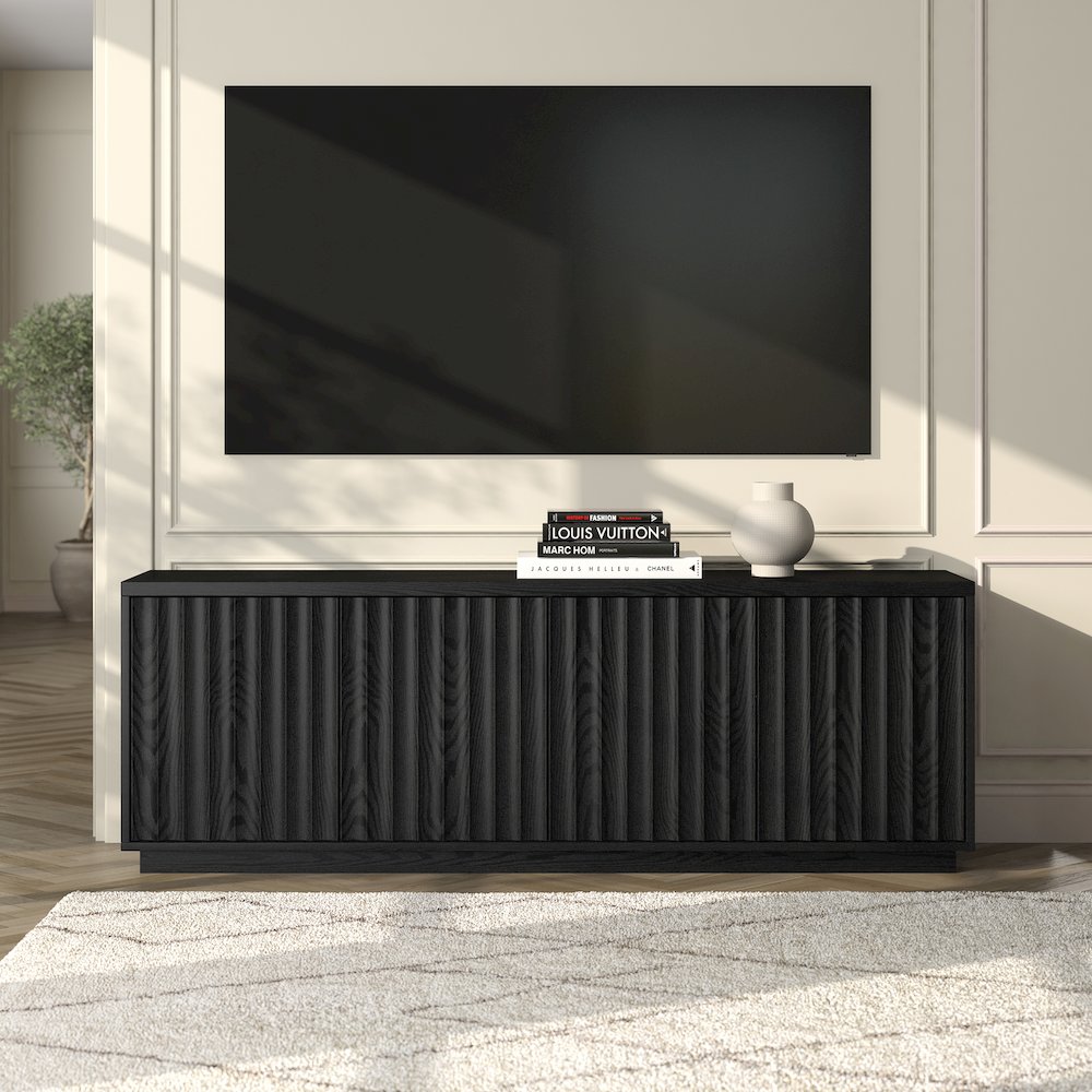 Bourne Rectangular Fluted TV Stand for TV's up to 75" in Black Grain. Picture 3