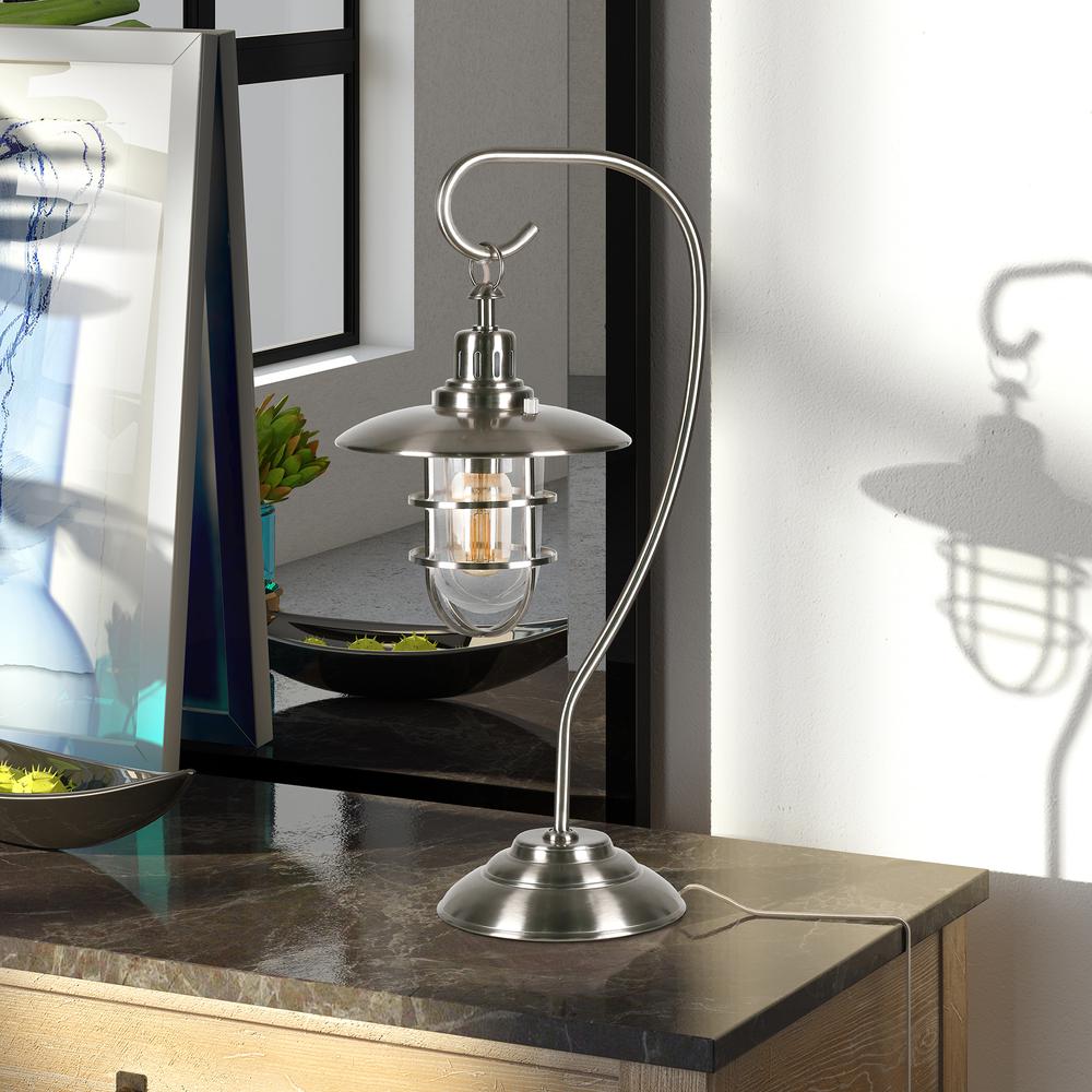 Bay 22" Tall Nautical Table Lamp with Glass/Metal Shade in Brushed Nickel/Clear. Picture 2