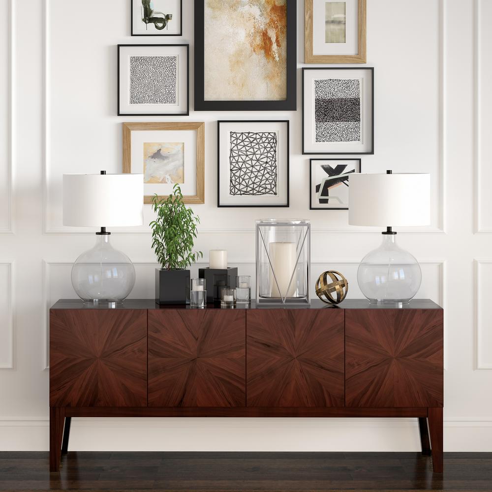 Laelia 24.75" Tall Table Lamp with Fabric Shade in Clear Glass/Blackened Bronze/White. Picture 3