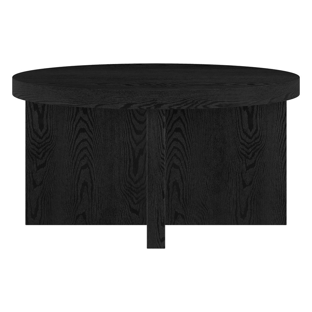 Elna 33" Wide Round Coffee Table in Black Grain. Picture 3