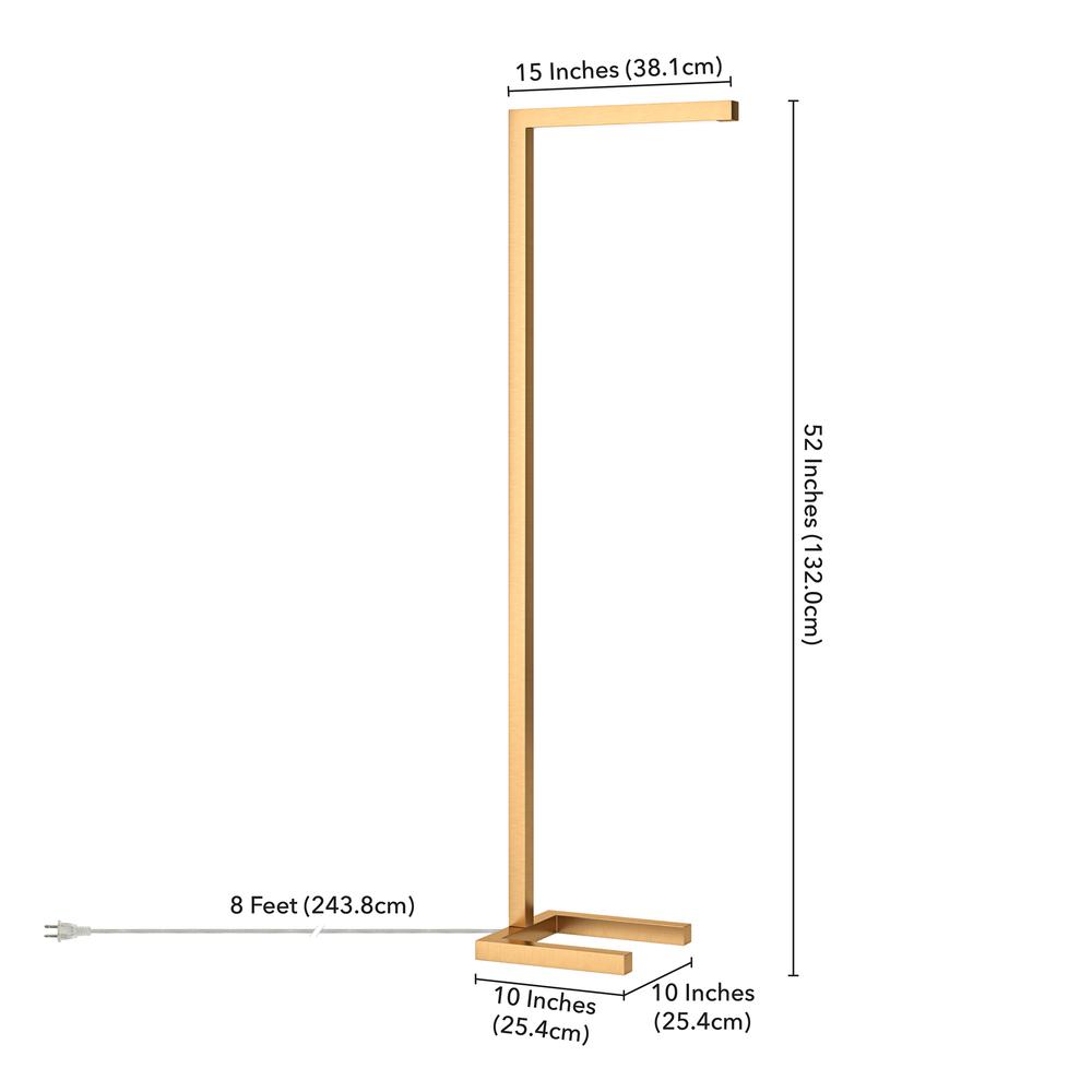 Malin 52" Tall Integrated LED Floor Lamp with Metal Shade in Brass. Picture 3