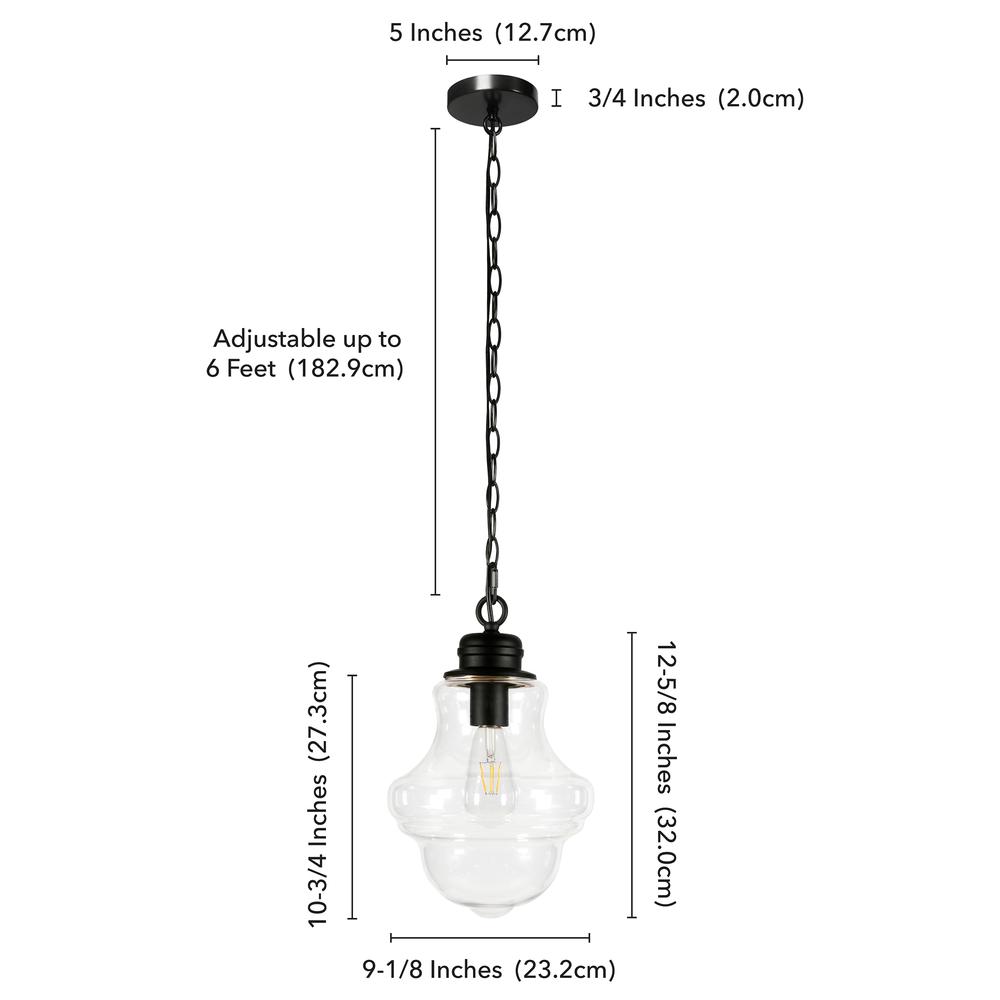Annie 9.13" Wide Pendant with Glass Shade in Blackened Bronze/Clear. Picture 5