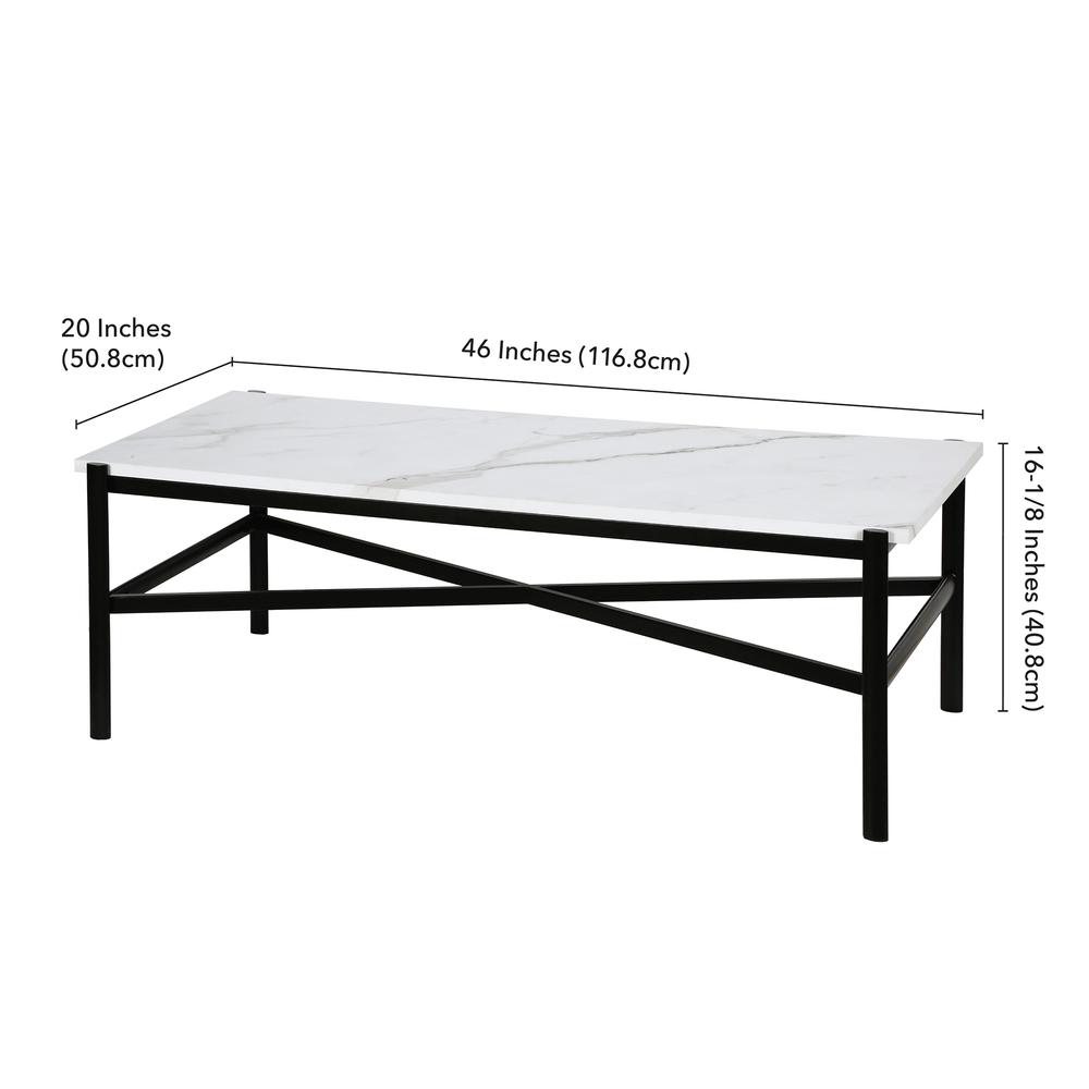 Braxton 46'' Wide Rectangular Coffee Table with Faux Marble Top in Blackened Bronze. Picture 5