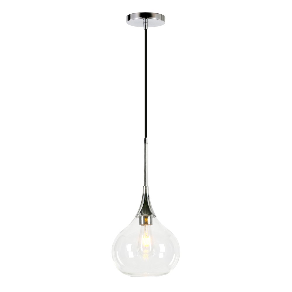 9" Mid-Century Light Fixture with Glass  Shade and 8' Cord, Polished Silver. Picture 3