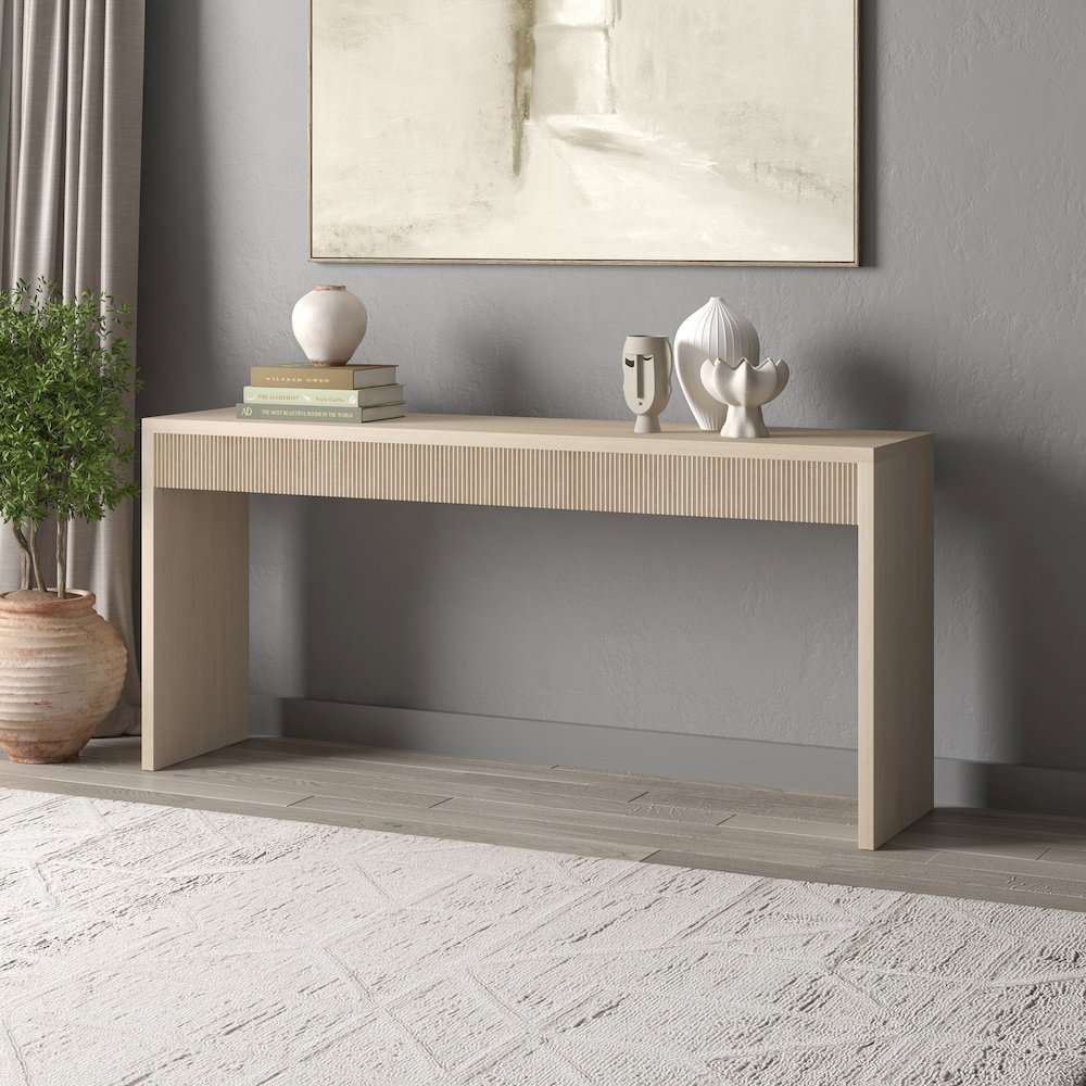 Lawrence 64" Wide Rectangular Console Table in Alder White. Picture 4
