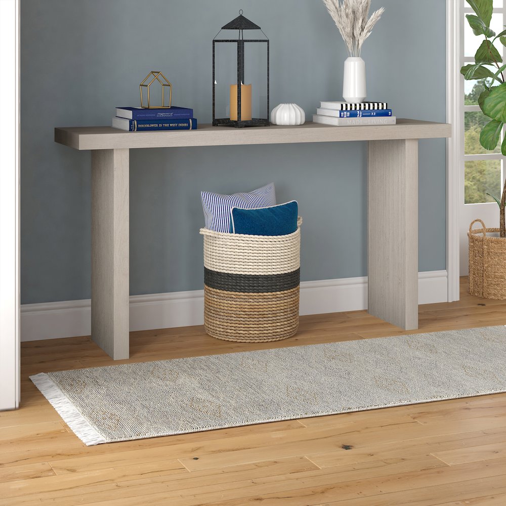 Soren 55" Wide Rectangular Console Table in Alder White. Picture 4
