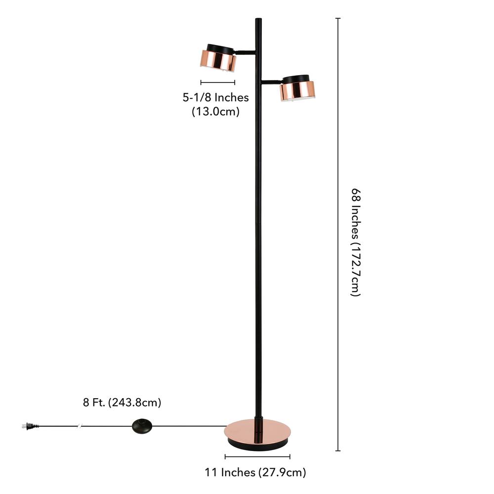 Jex 2-Light Floor Lamp with Metal Shade in Blackened Bronze/Copper/Copper. Picture 4