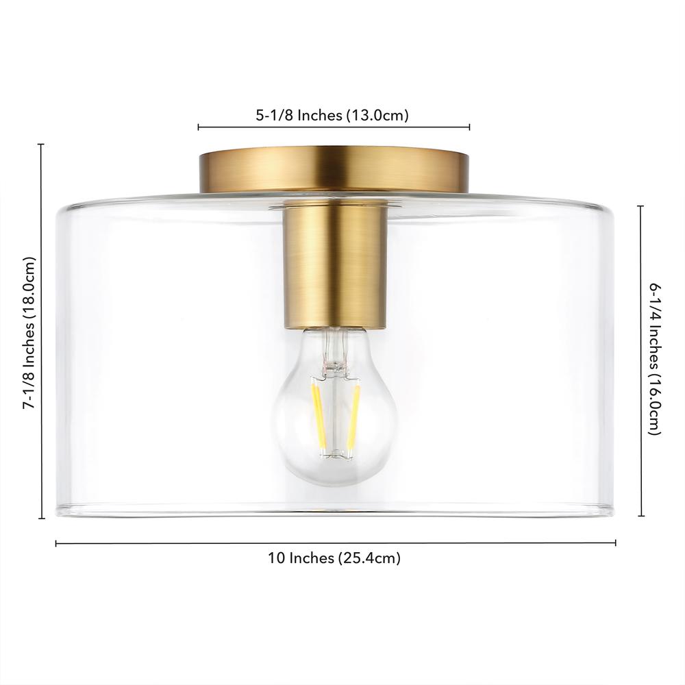 Henri 10" Wide Flush Mount with Glass Shade in Brass/Clear. Picture 4