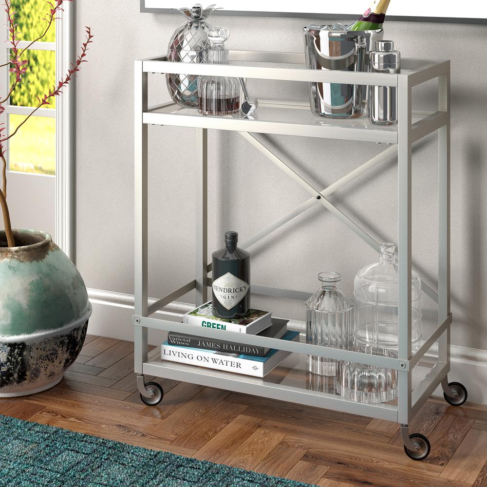 Wilson 30'' Wide Rectangular Bar Cart in Satin Nickel. Picture 3