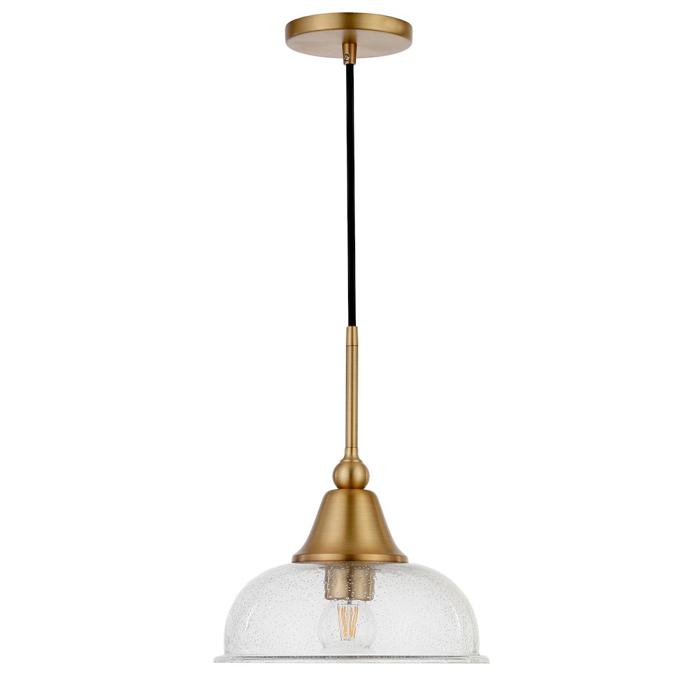 10" Modern Pendant Light Fixture with Seeded Glass Shade and 8' Cord, Gold. Picture 1