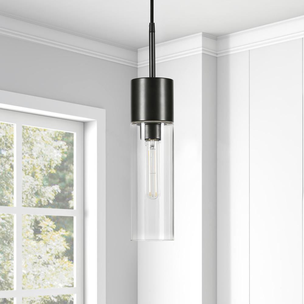 Lance 3.5" Wide Pendant with Glass Shade in Blackened Steel/Clear. Picture 2