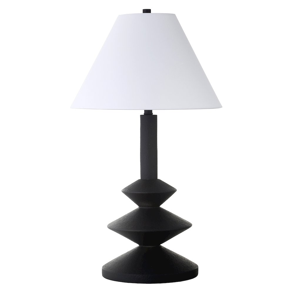 Abilene 28" Tall Triple Gourd Lamp with Fabric Shade in Matte Black/White. Picture 1