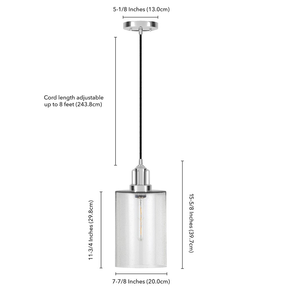 7'' Coastal Pendant Light Fixture with Glass Shade and 8' Cord, Polished Silver. Picture 7