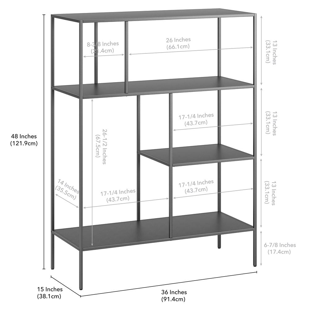 Winthrop 48'' Tall Rectangular Bookcase in Gunmetal Gray. Picture 5